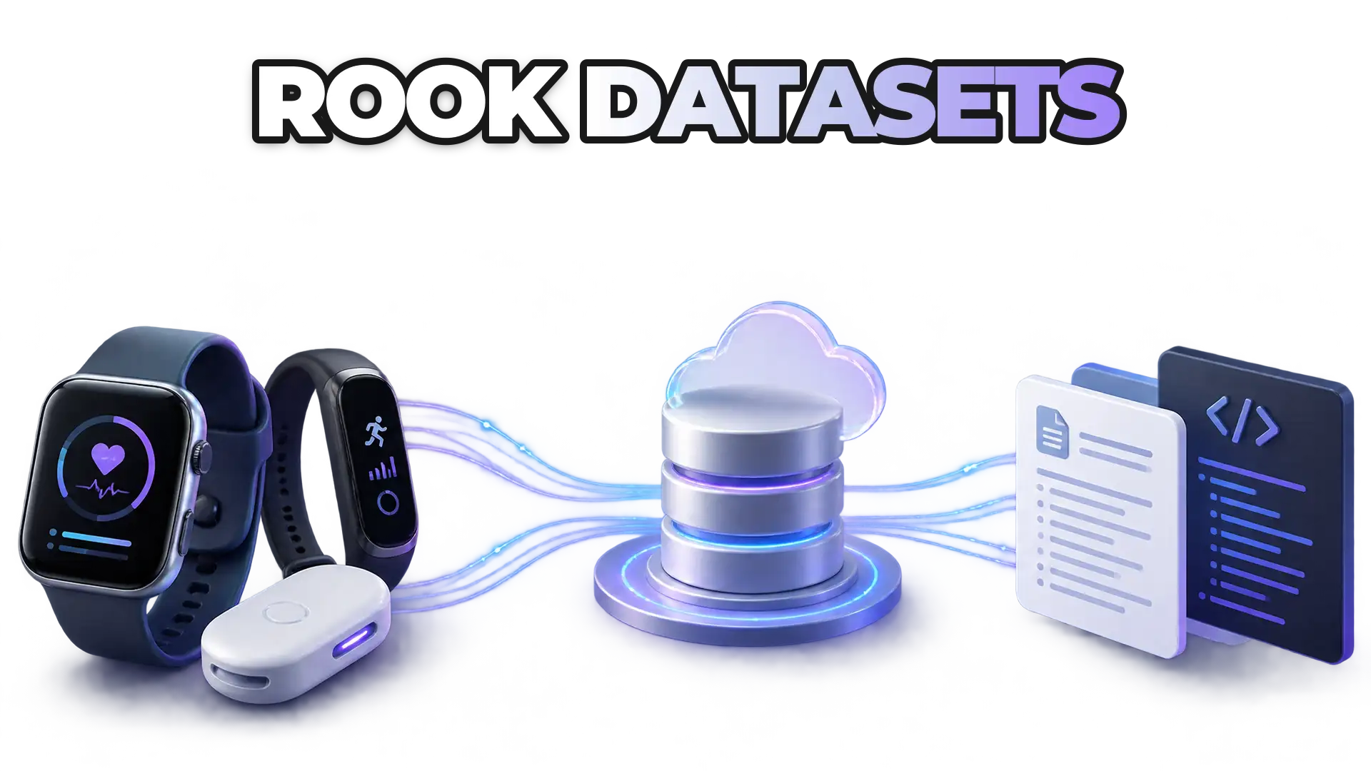 A flowchart showing wearable devices (smartwatch, fitness tracker, health monitor) connecting to a central standardized data repository, with documentation and code symbols representing the planning phase before integration.