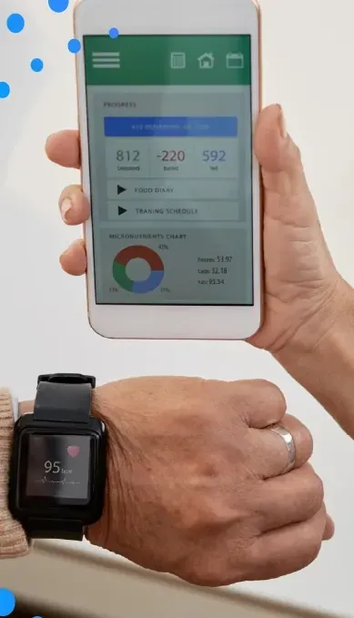 Phone showing a health app next to a smartwatch