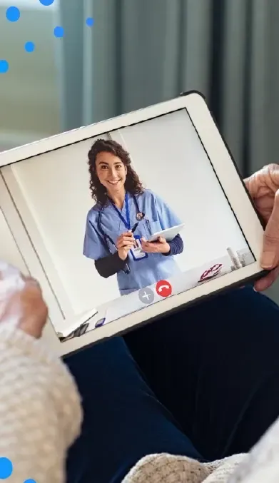 Tablet showing a video call with a doctor