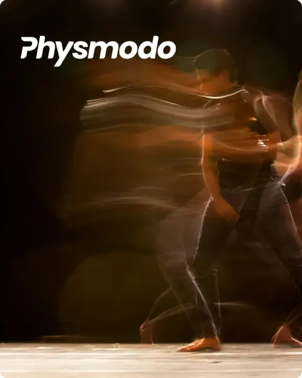Physmodo logo over a runner in motion blur
