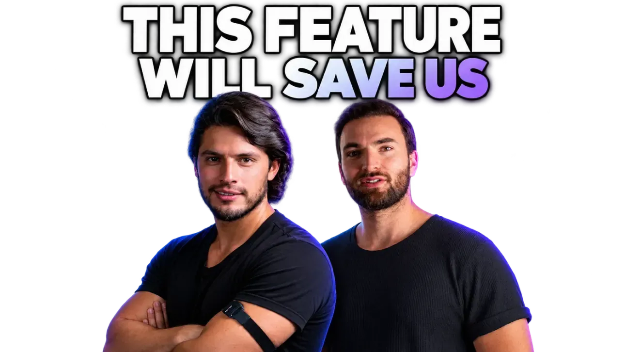 Marco Benítez and Jonas Dücker, hosts of This Feature Will Save Us, under the show title